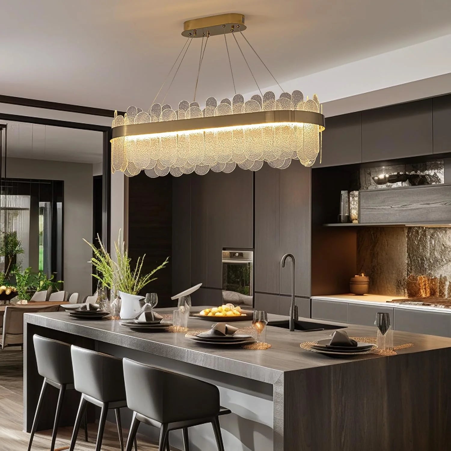 Modern Gold Rectangular Crystal Chandelier - Siljoy Lighting