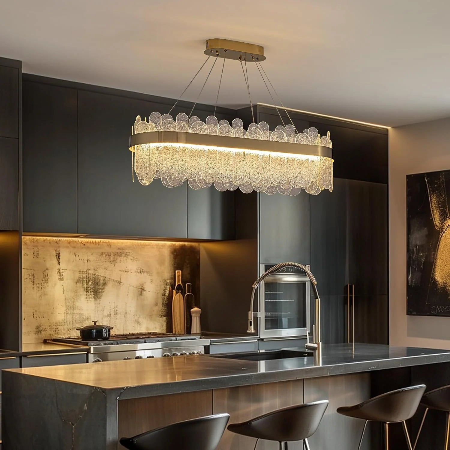 Modern Gold Rectangular Crystal Chandelier - Siljoy Lighting