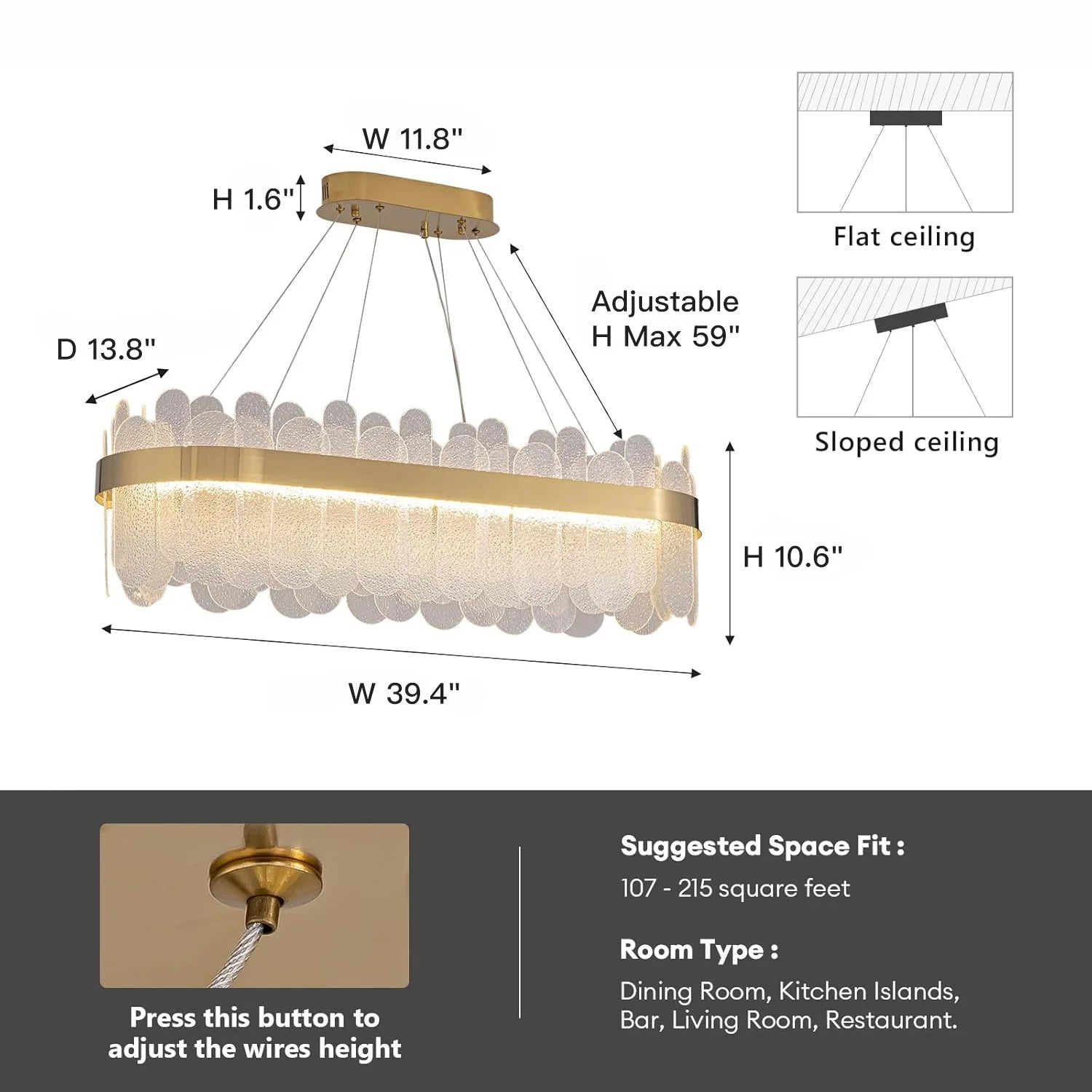 Modern Gold Rectangular Crystal Chandelier - Sofary Lighting