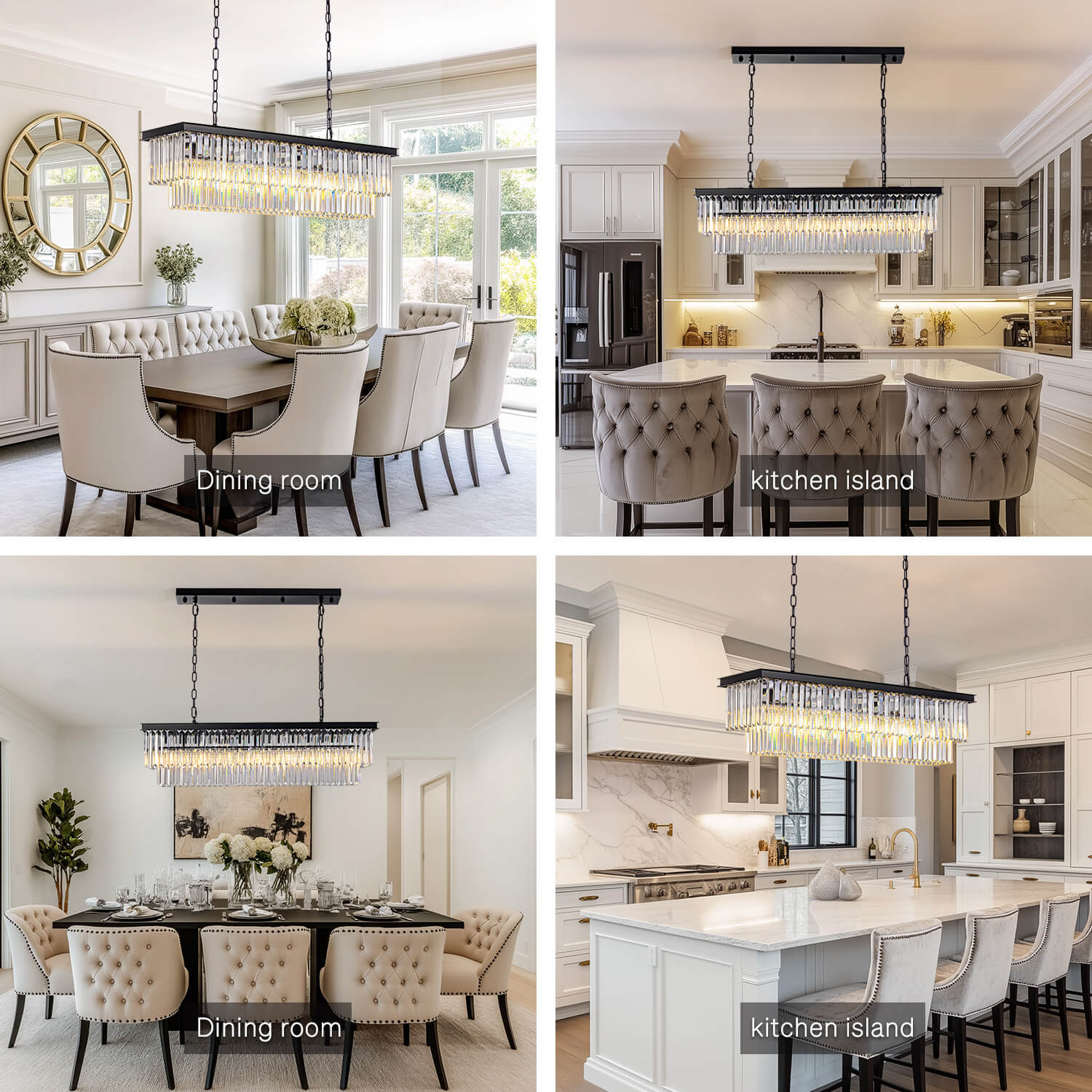 Modern Glam Black Metal Crystal Rectangular Chandelier for Dining Room and Kitchen Island | Siljoy Lighting-ch028-20250623-12