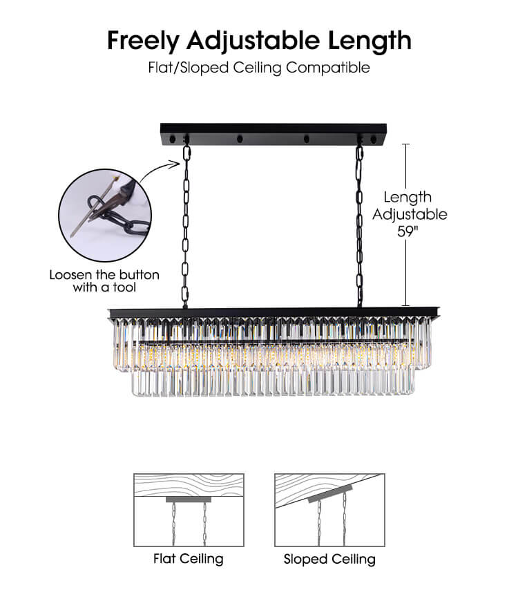 Modern Glam Black Metal Crystal Rectangular Chandelier for Dining Room and Kitchen Island | Siljoy Lighting-ch028-20250623-17