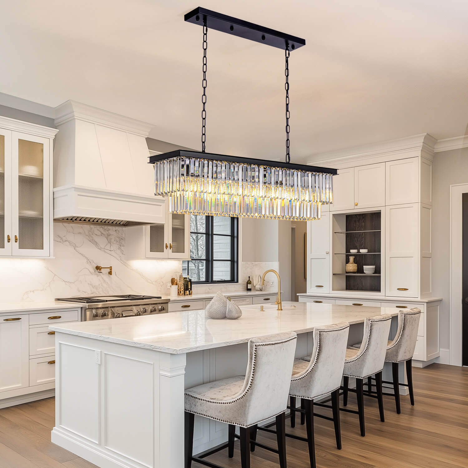 Modern Glam Black Metal Crystal Rectangular Chandelier for Dining Room and Kitchen Island | Sofary Lighting-ch028-20250623-7