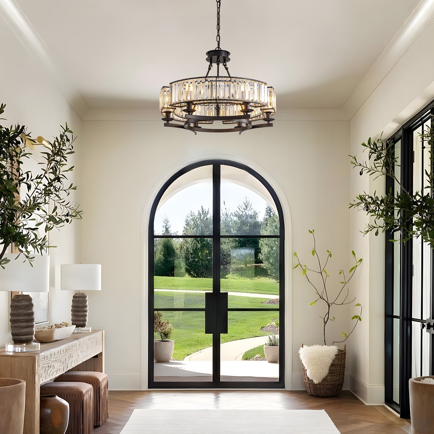Round-Modern-Rustic-Crystal-Chandelier-foyer-2
