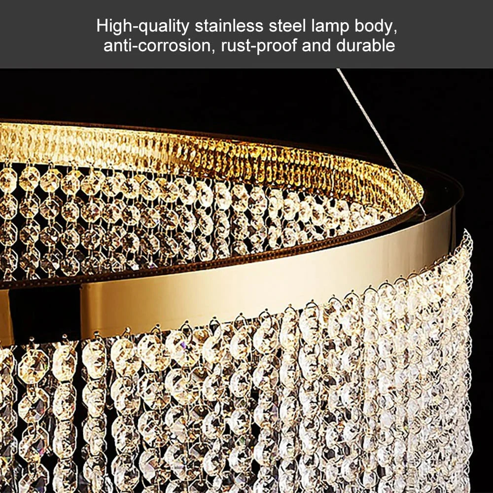 Siljoy Luxurious K9 Crystal Gold Ring Chandelier LED Dimmable Ceiling Lighting Details- Siljoy Light