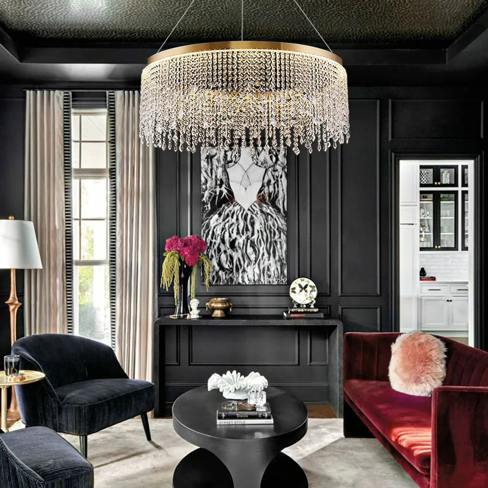 Siljoy Luxurious K9 Crystal Gold Ring Chandelier LED Dimmable Ceiling Lighting Main Graph- Siljoy Light