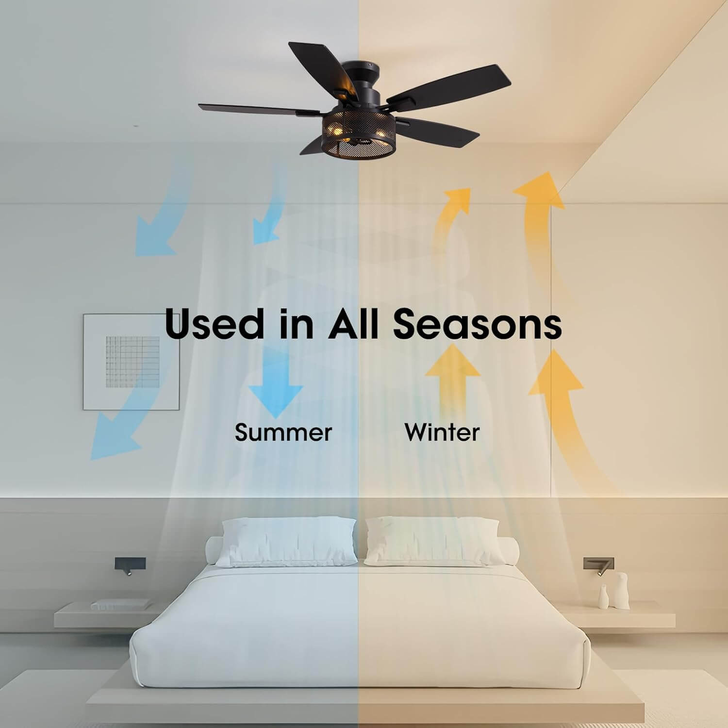 brise-46-farmhouse-rustic-black-cage-flush-mount-ceiling-fan-with-lights-remote-for-bedroom-living-room-Motor-Forward-and-Reversible-function-2