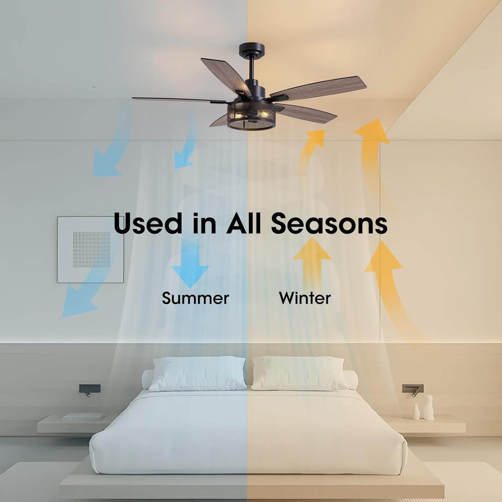 brise-52“-farmhouse-rustic-black-cage-ceiling-fan-with-lights-remote-included-ideal-for-bedroom-living-room-Motor-Forward-and-Reversible-function