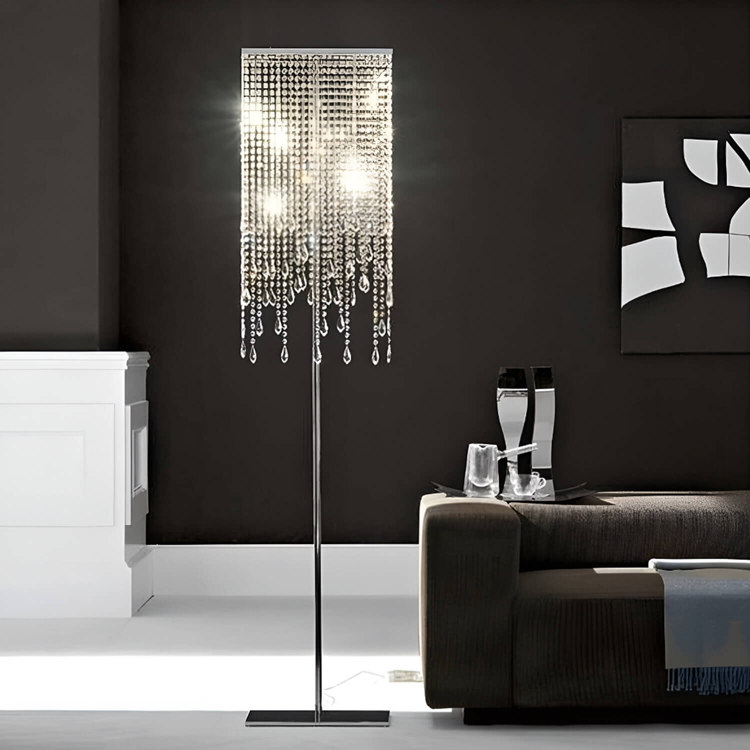 Crystal Floor Lamp for Bedroom Vertical Glass Square Lamp-living-room-1 | Siljoy