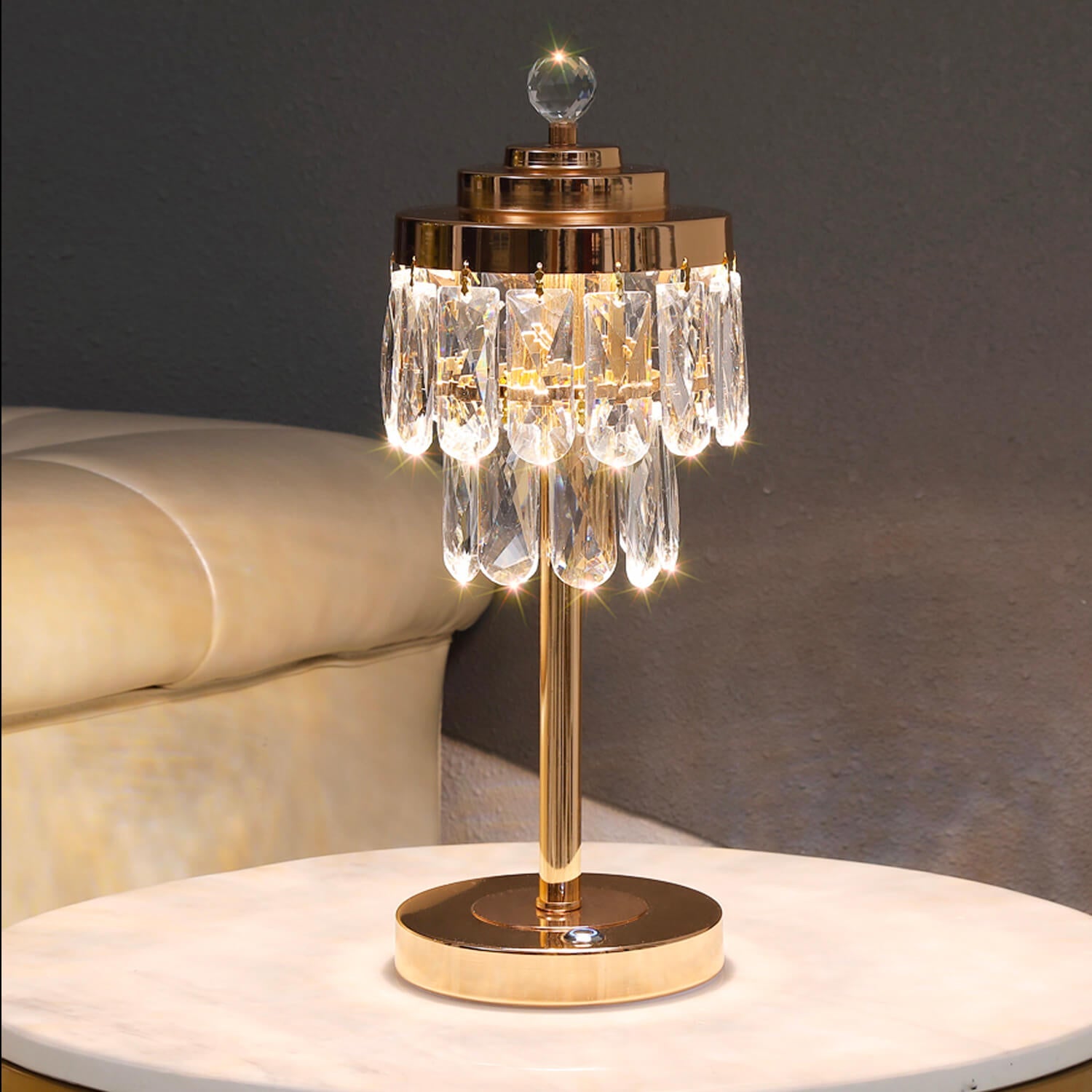 Elegant Gold Table Lamp with Beveled Crystal Shade-living-room |Siljoy