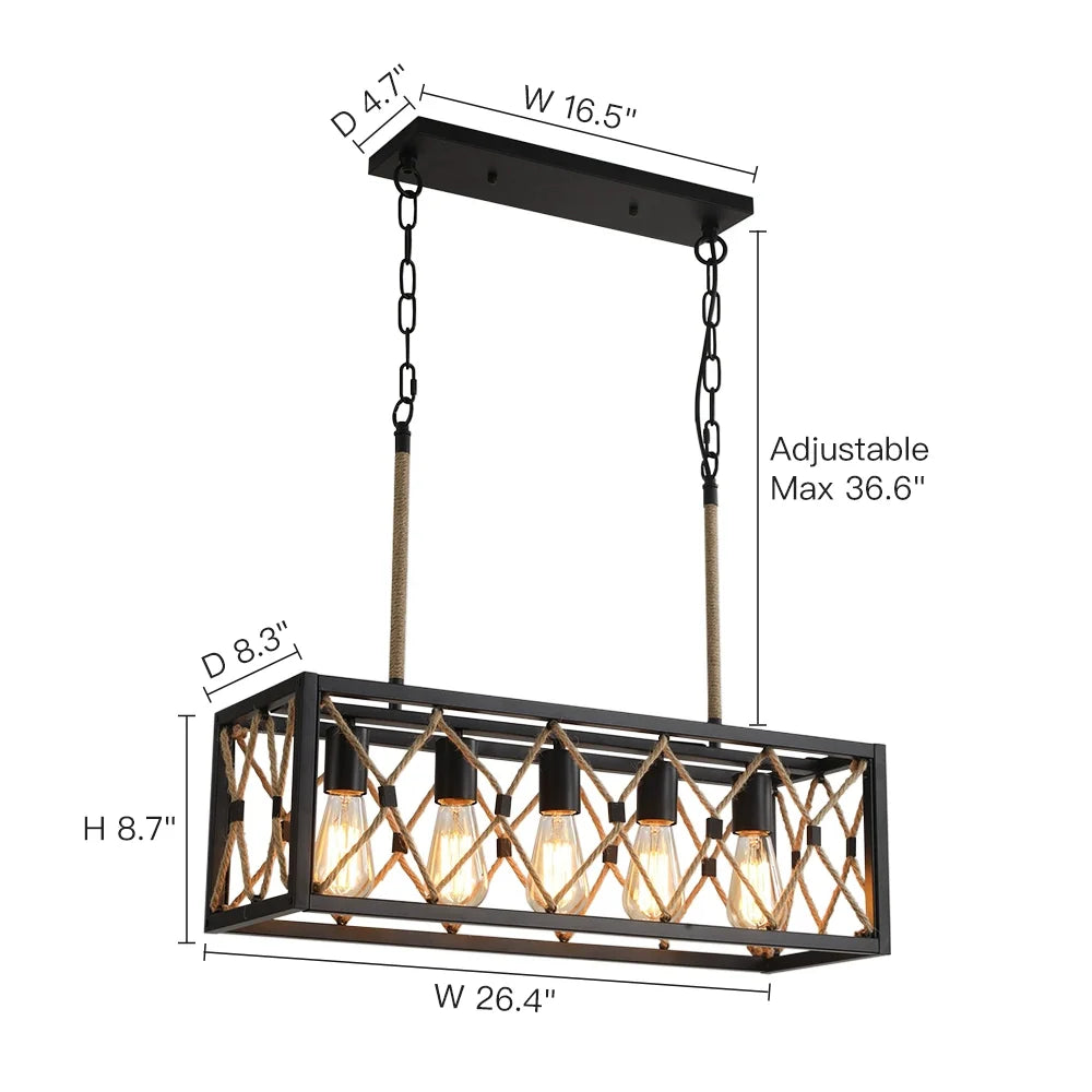 Farmhouse Rustic Linear Chandelier Pendant Light for Dining Room ...