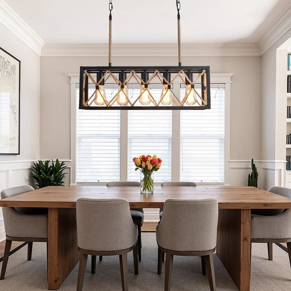 Farmhouse Rustic Linear Chandelier Pendant Light for Dining Room ...