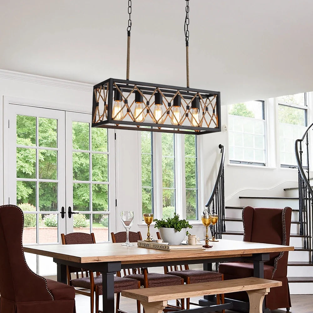 Farmhouse Rustic Linear Chandelier Pendant Light for Dining Room ...