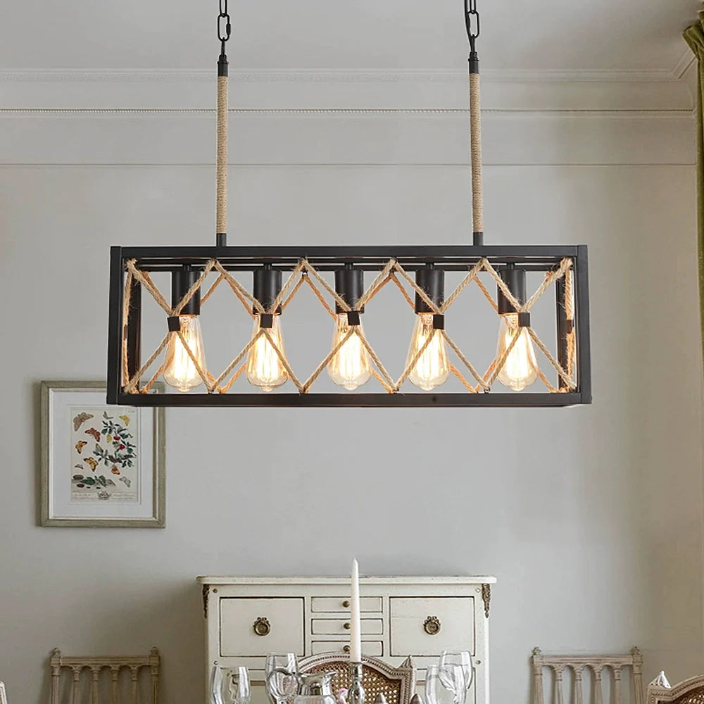 Farmhouse Rustic Linear Chandelier Pendant Light for Dining Room ...