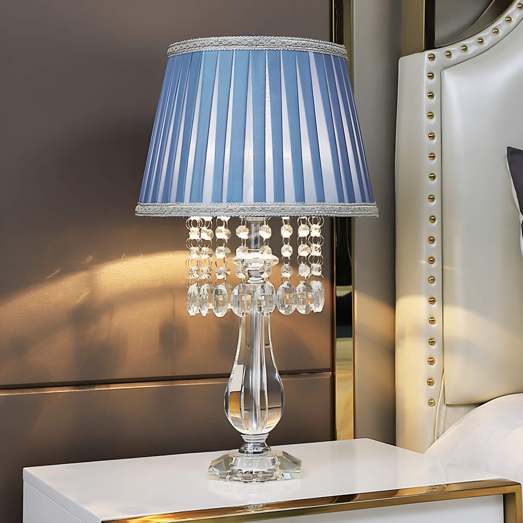 Fashion Crystal Table Lamp with Blue Lampshade-bedside |Siljoy