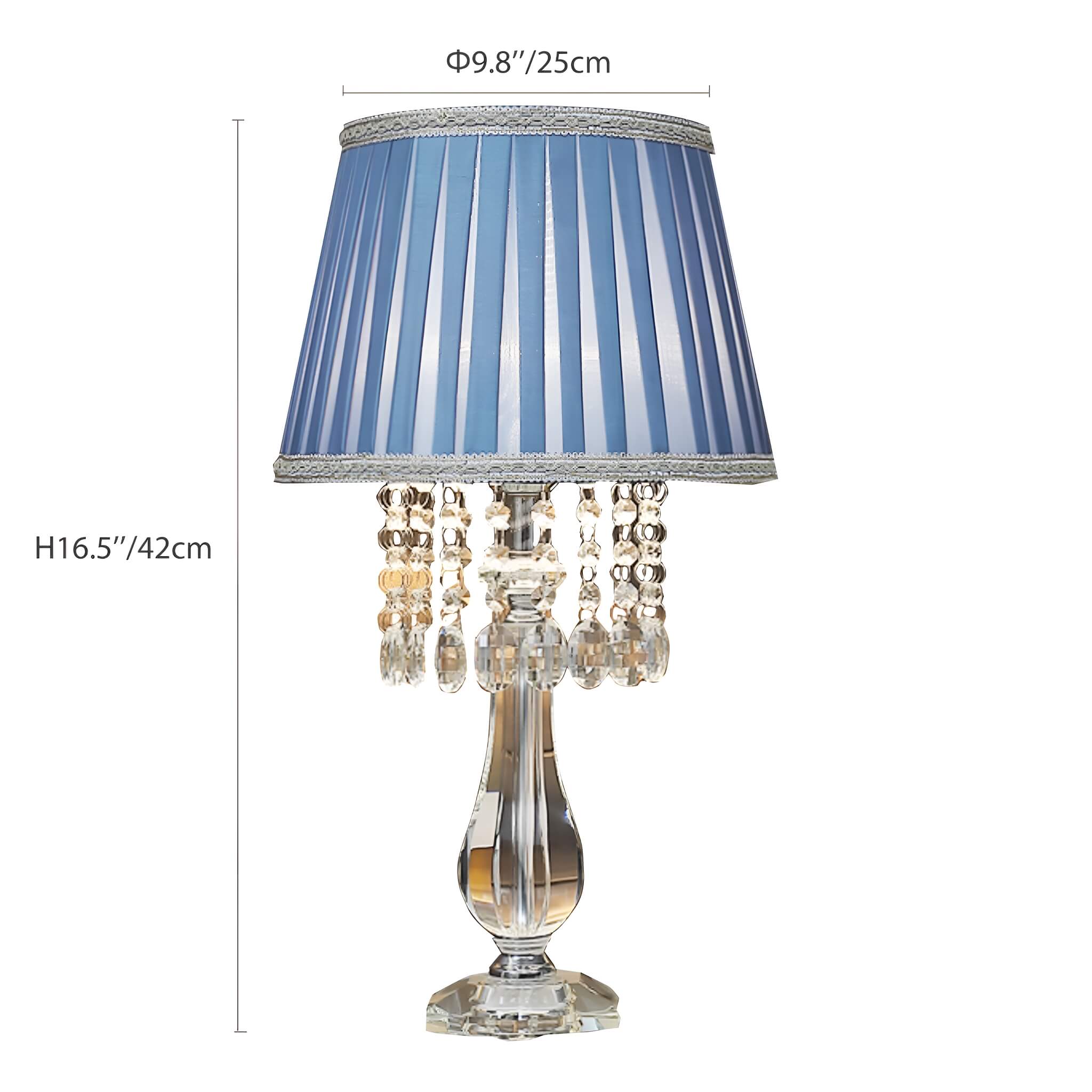 Fashion Crystal Table Lamp with Blue Lampshade-size |Siljoy