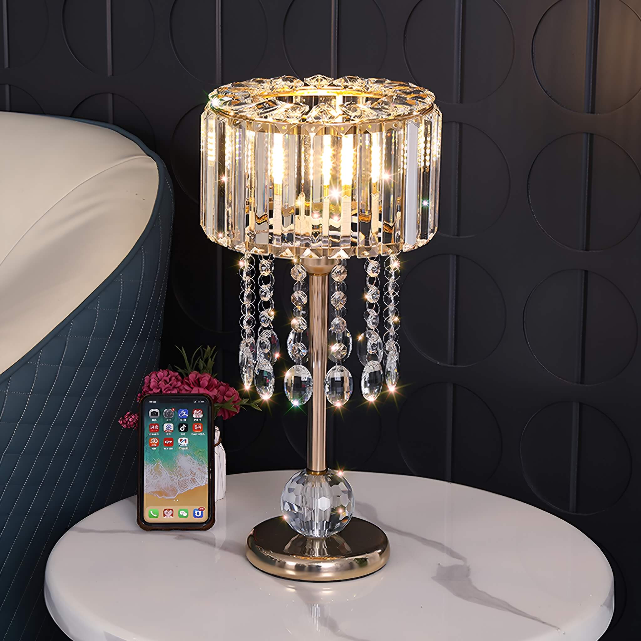 Luxury Gold Finish Lamp with Sparkling Crystal Details -living-room-1|Siljoy