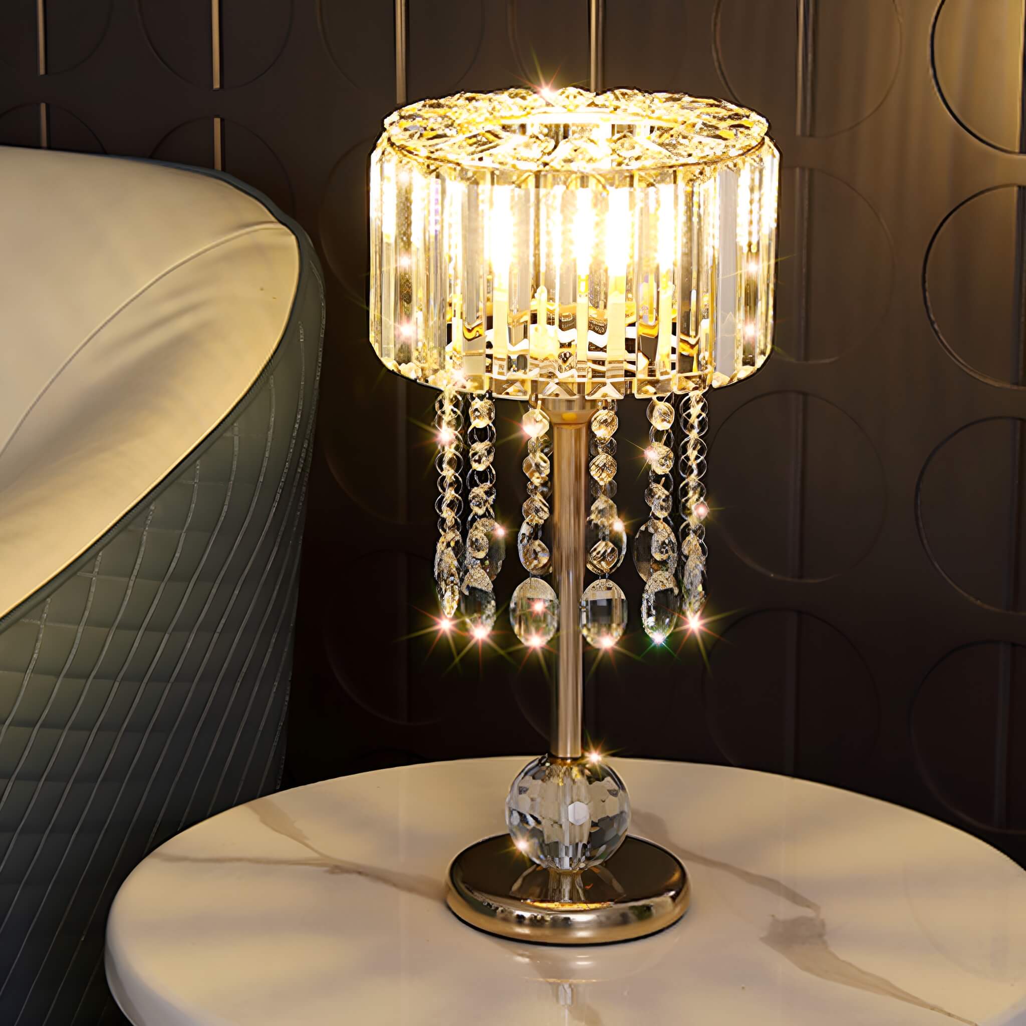 Luxury Gold Finish Lamp with Sparkling Crystal Details -living-room|Siljoy