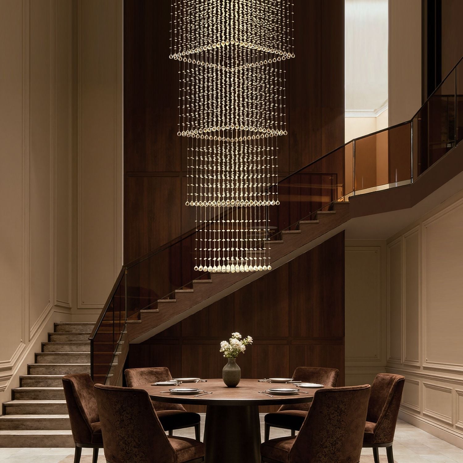 square-long-crystal-raindrop-chandelier-dining-room | Sofary Lighting