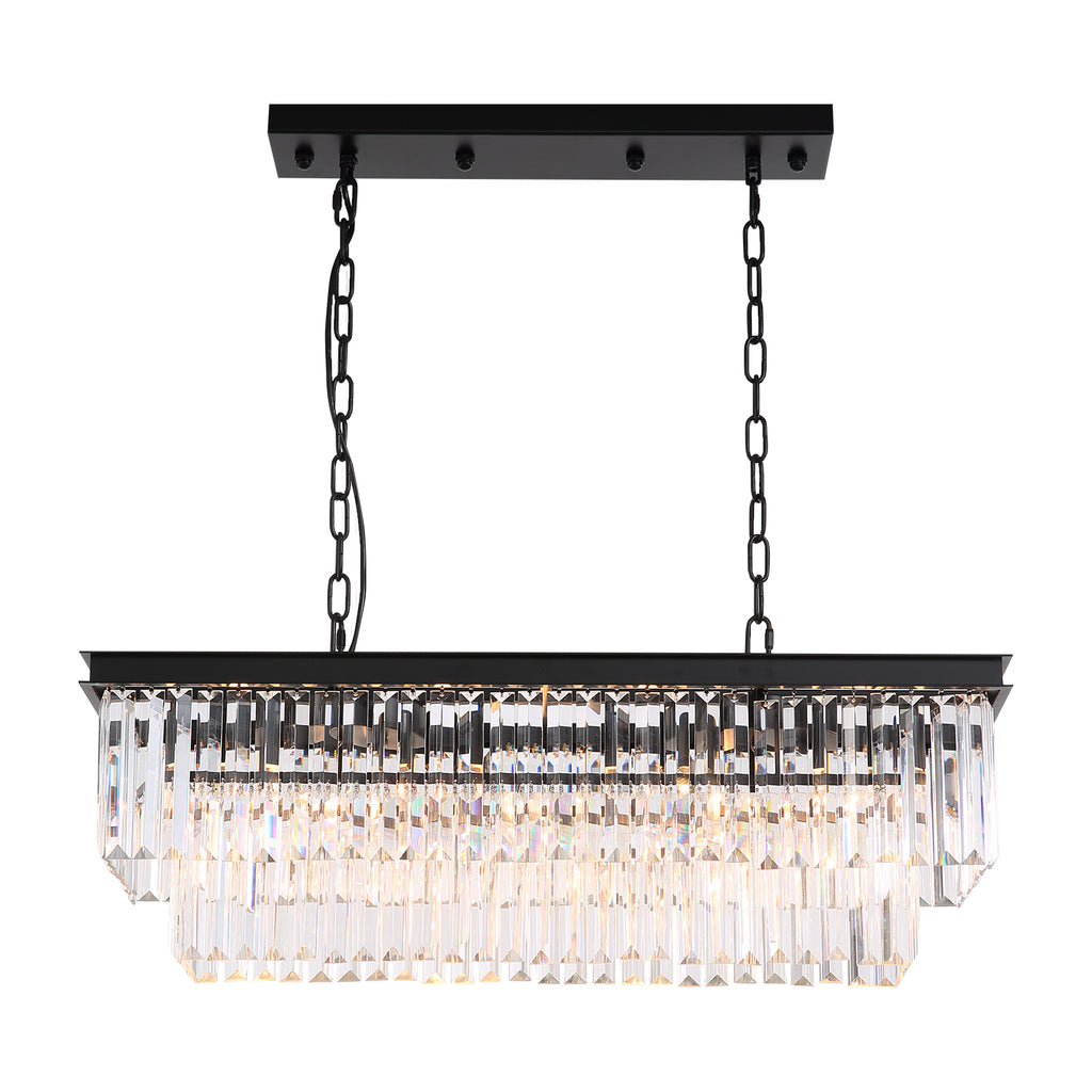 Modern-Matte-Black-Black-Rectangular-Metal-Frame-Crystal-Chandelier
