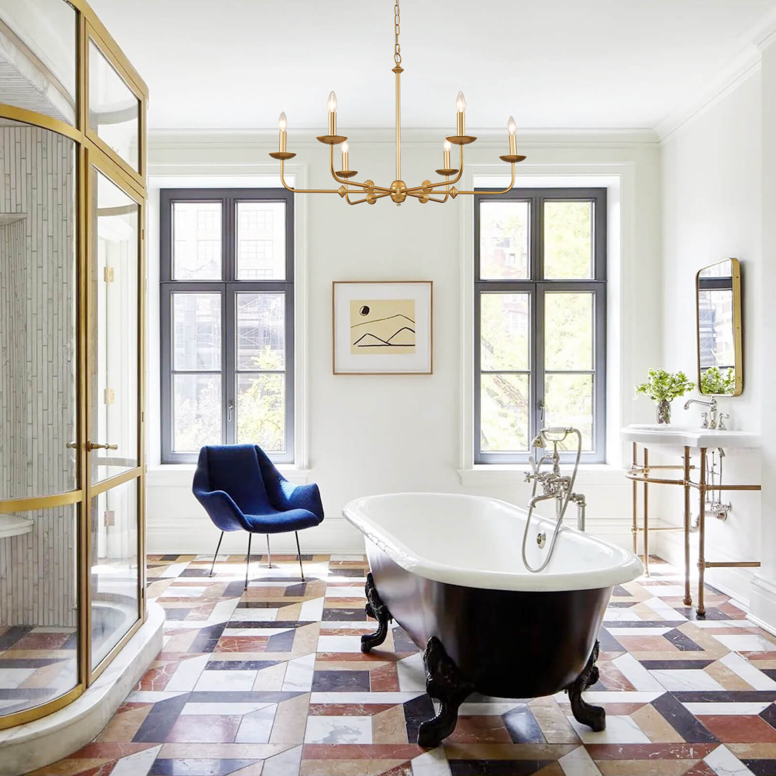 Gold Courtly Round Candle Chandelier 6 lights