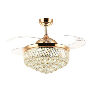 Ceiling Fan with Crystal LED Light and Retractable Blades