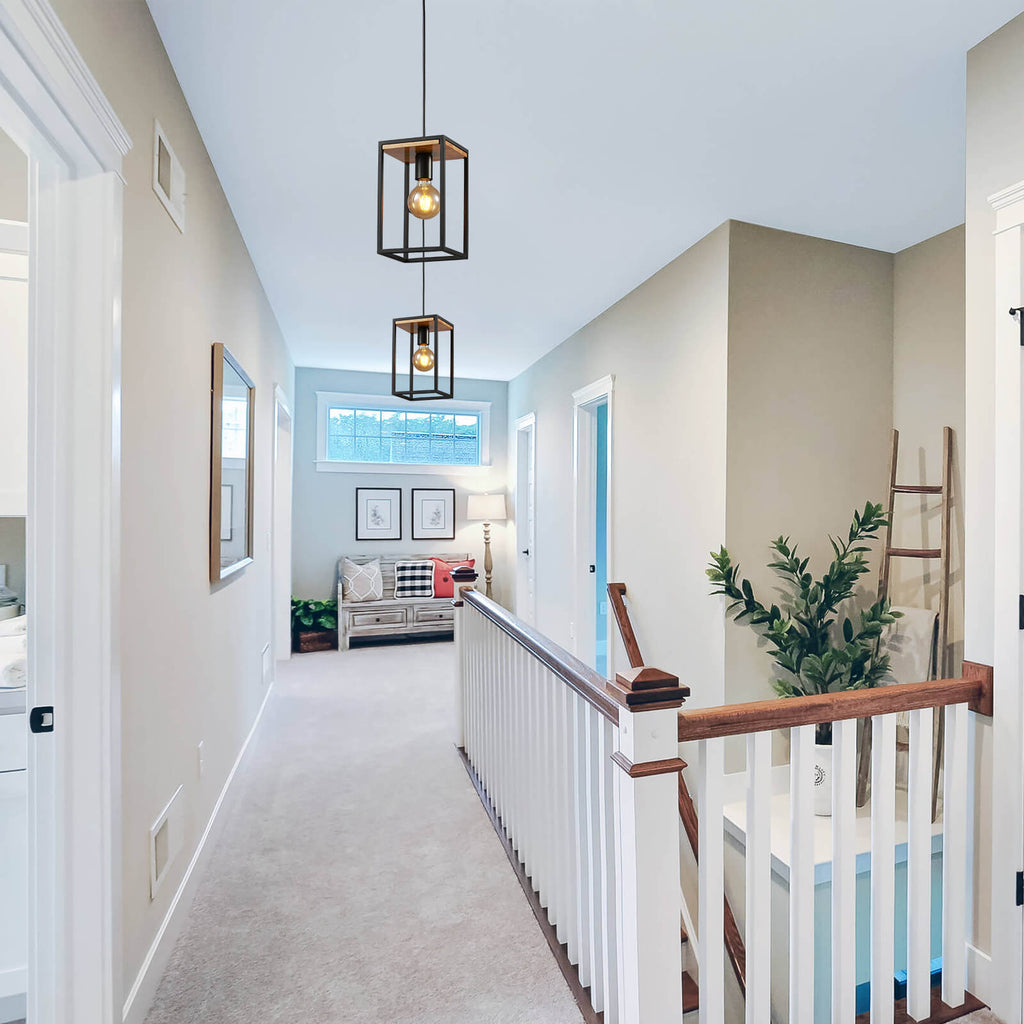 Farmhouse-Black-Single-Head-Wooden-Metal-Frame-Pendant-Light-Staircase