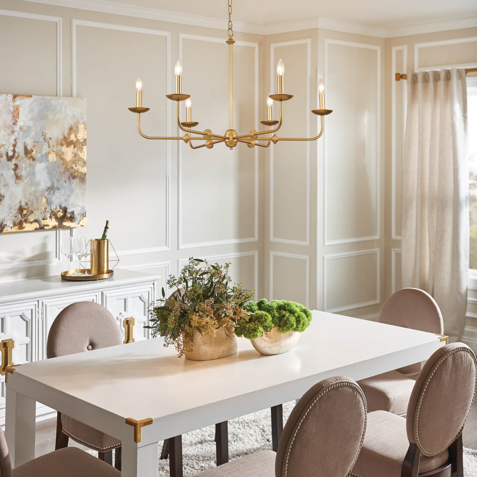 Gold Courtly Round Candle Chandelier 6 lights