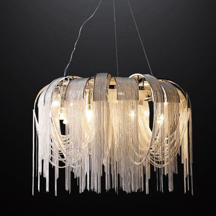 Modern-Chrome-Metal-Frame-Tassel-Round-Chandelier