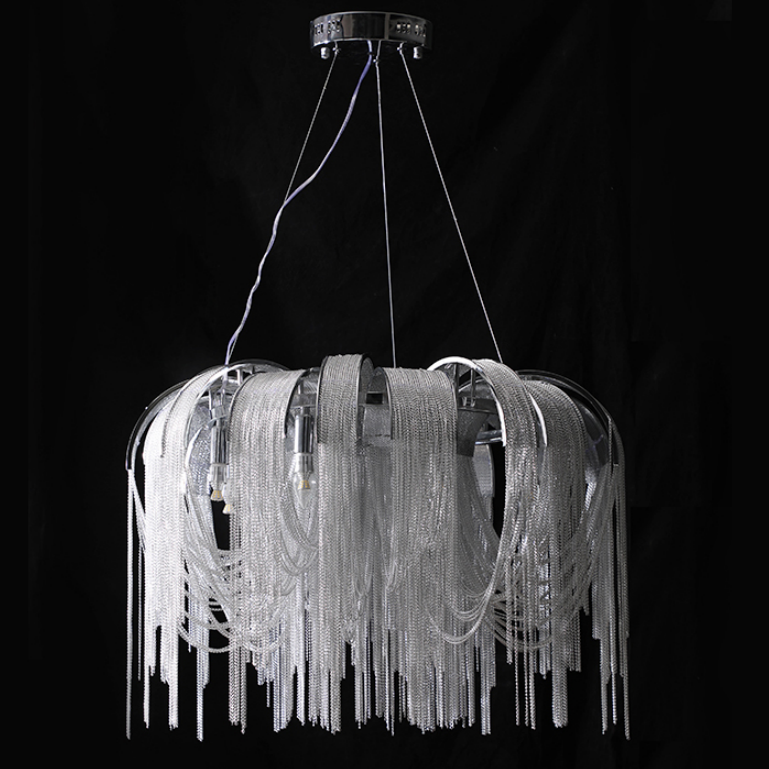 Modern-Chrome-Metal-Frame-Tassel-Round-Chandelier