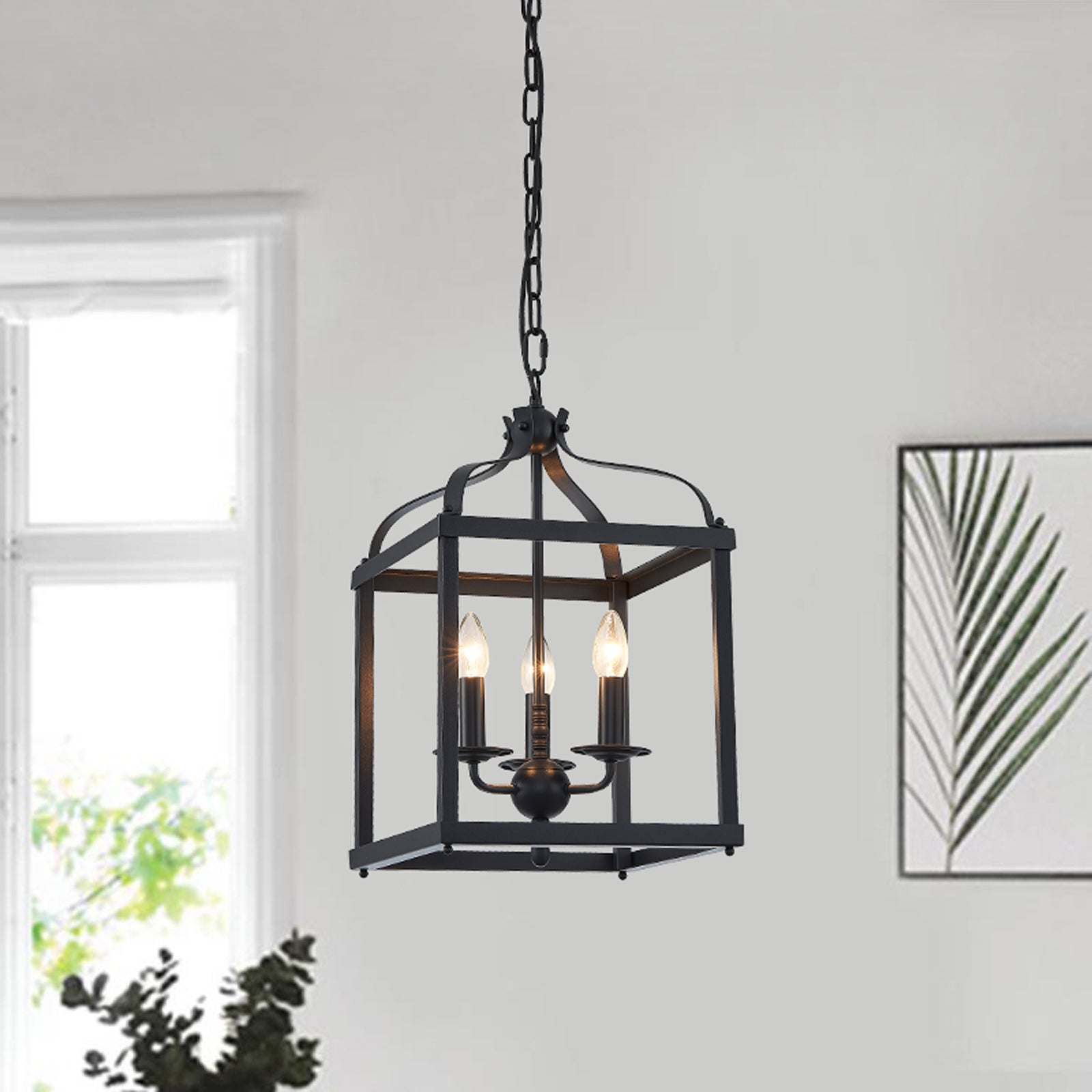 Rustic Black Iron Caged Pendant Light
