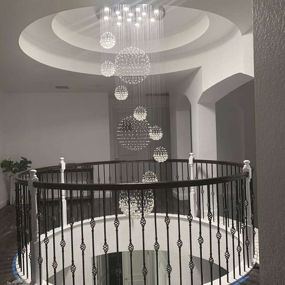 Glitzy Crystal Spiral Raindrop Chandelier For Long Staircase & Entry Foyer