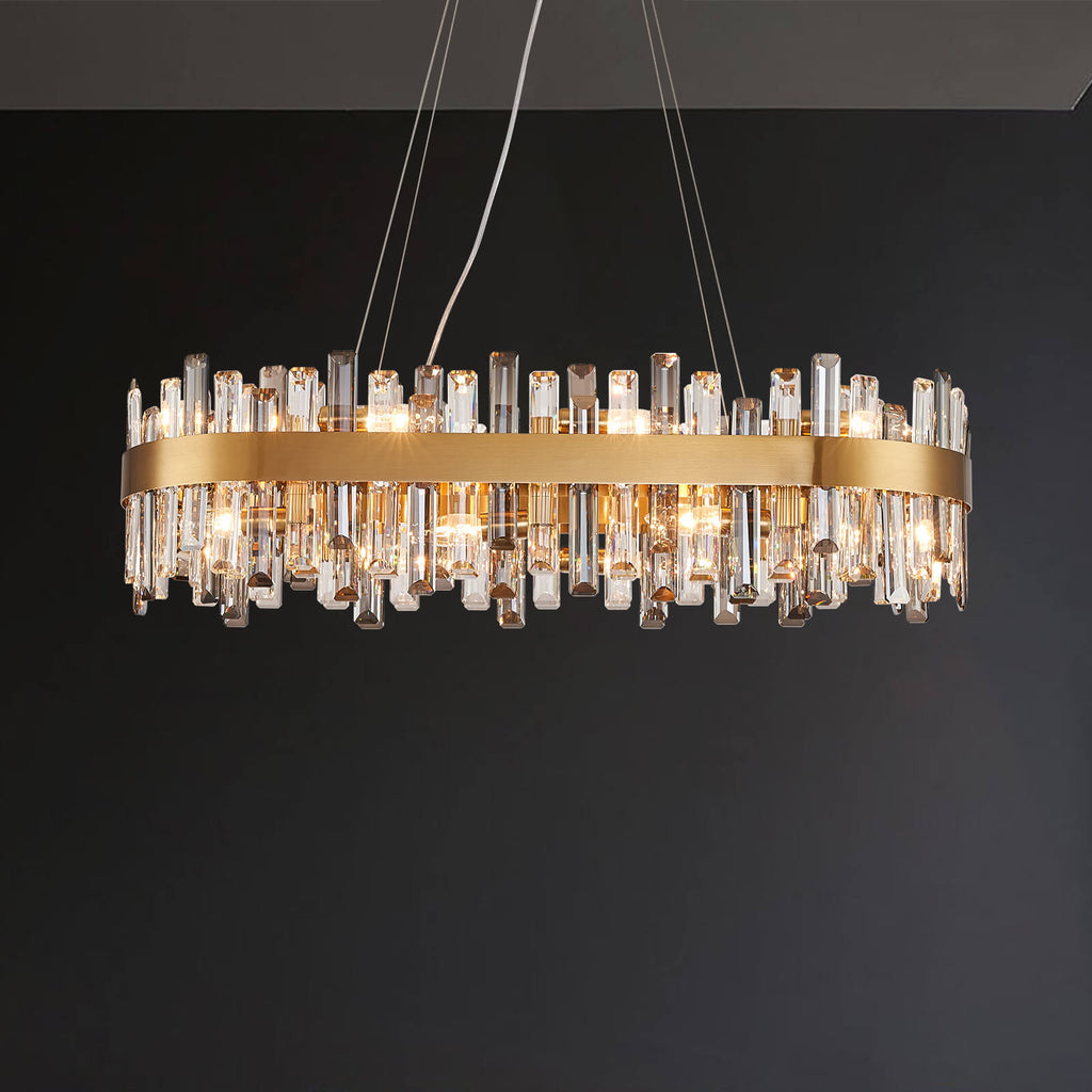 Gold Cross Crystal Bar Oval Chandelier