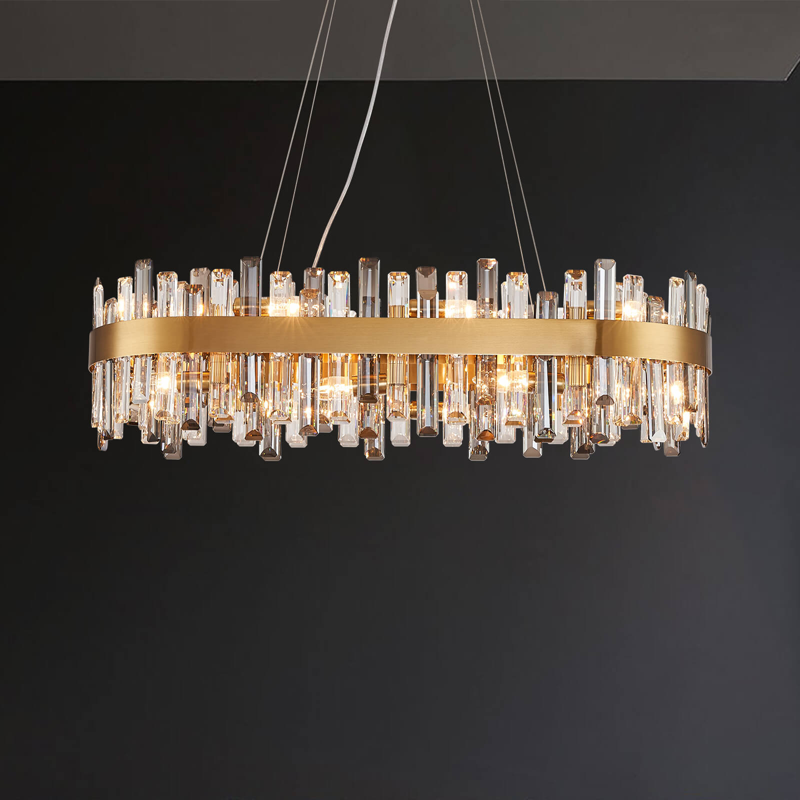 Gold Cross Crystal Bar Oval Chandelier