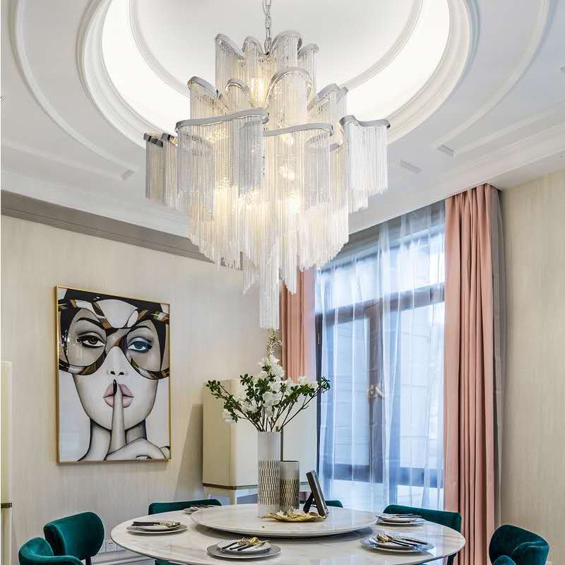 Vintage-Chrome-Metal-Frame-Tassel-Chandelier