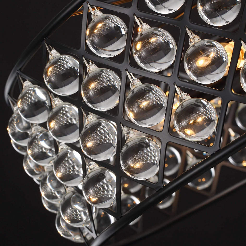 Round 15.7" Matte Black Metal Grid Raindrop Crystal Chandelier