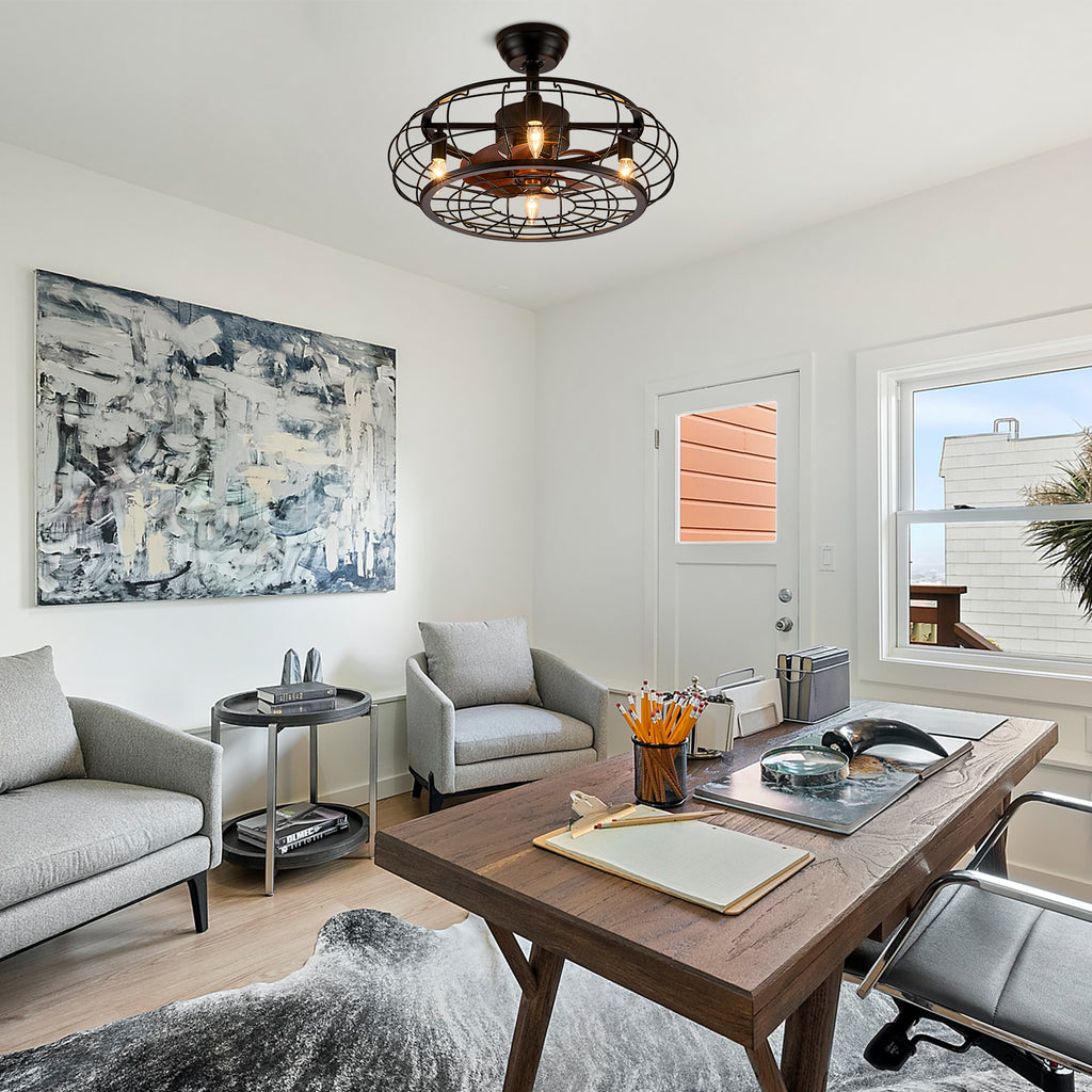 MOOONI-Small-Caged-Ceiling-Fan-Edison-Bulbs-Matte-Black-Industrial-Pumpkin-Fandelier-Living-Room