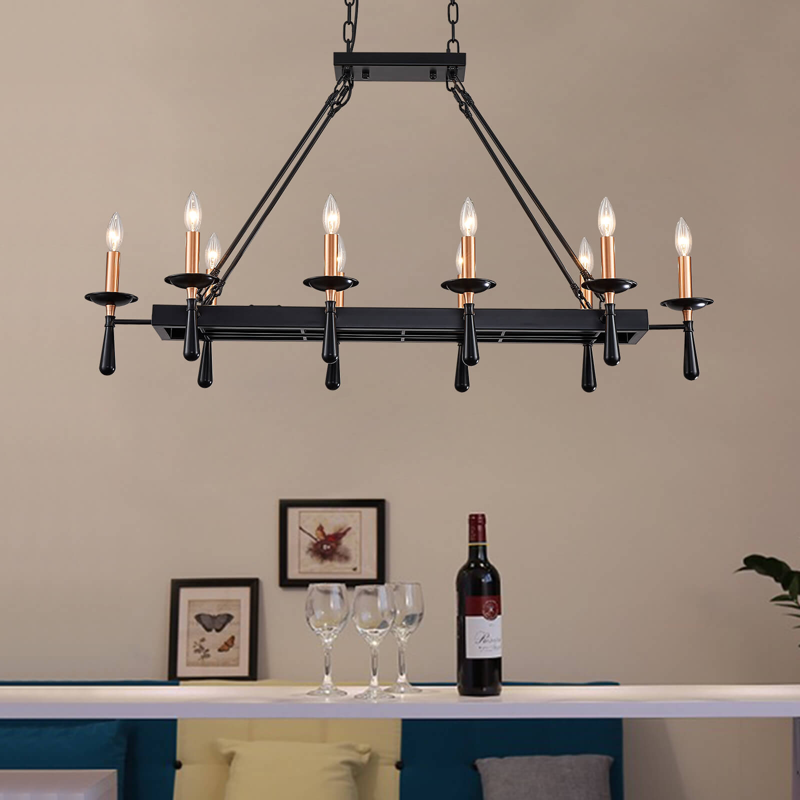 Rustic Candelabra Black Iron Frame Chandelier
