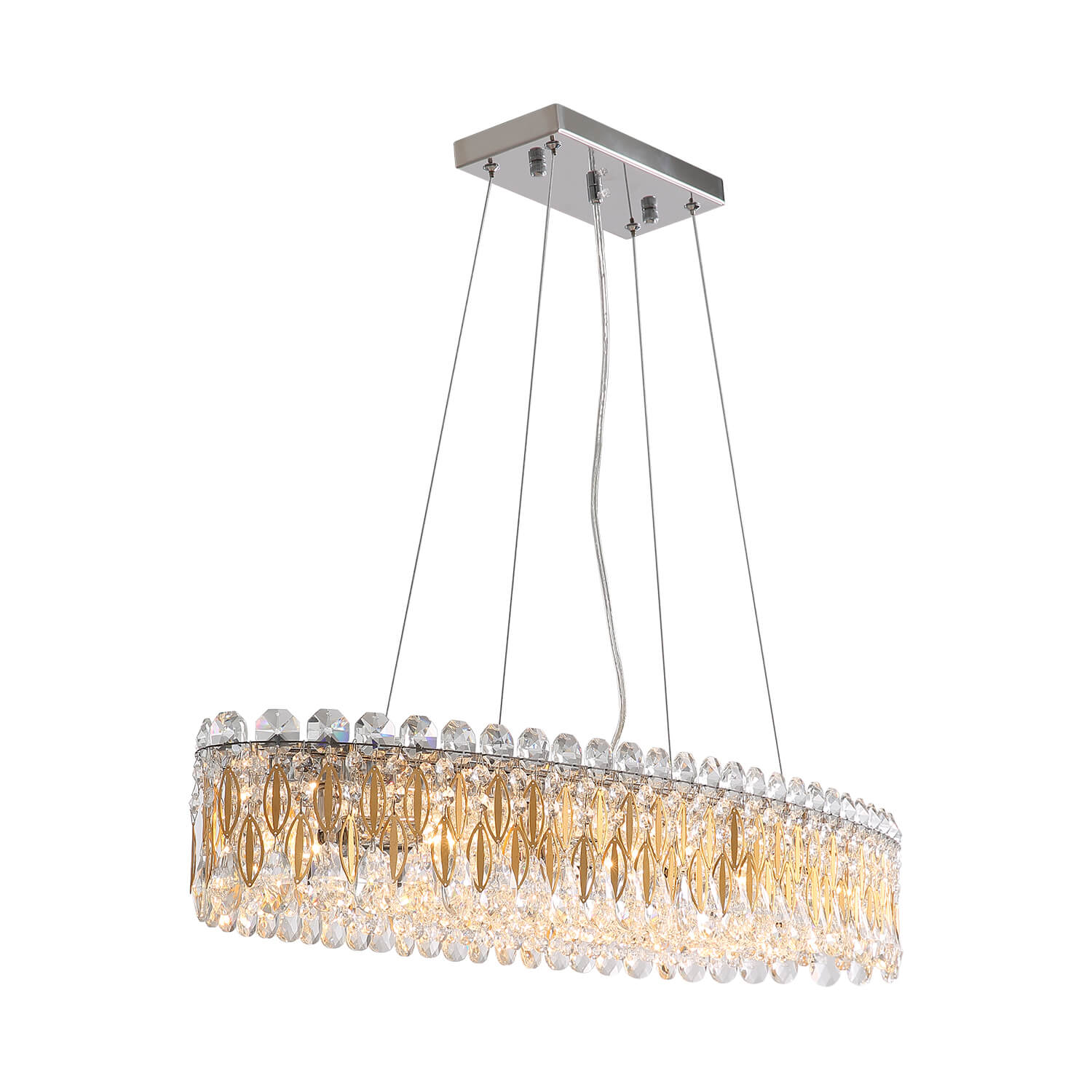 Golden Aluminum Piece Octagonal Column Frame Crystal Chandelier