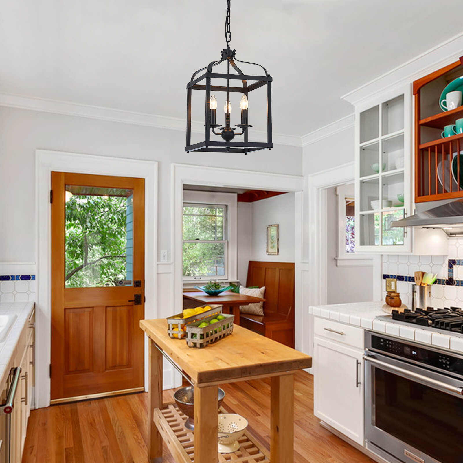 Rustic Black Iron Caged Pendant Light