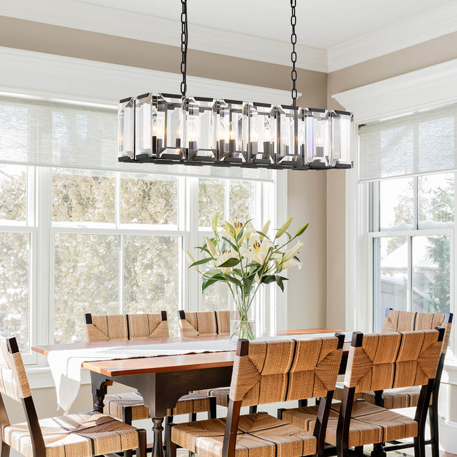MOOONI-Rectangular-Matte-Black-Farmhouse-Wide-Crystal-Chandelier-Dining-Room