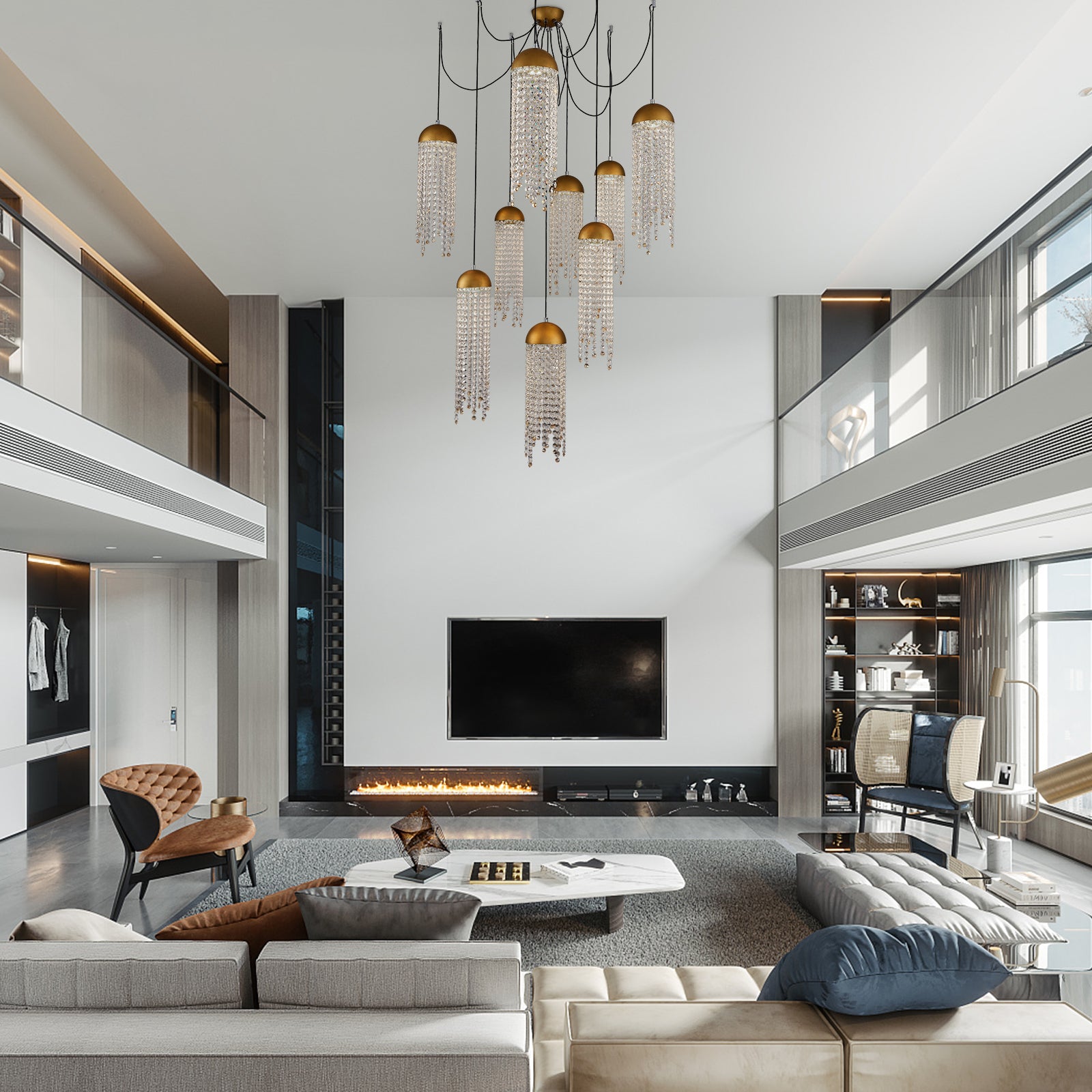 Gold Tassel Crystal Chandelier 9 Lights