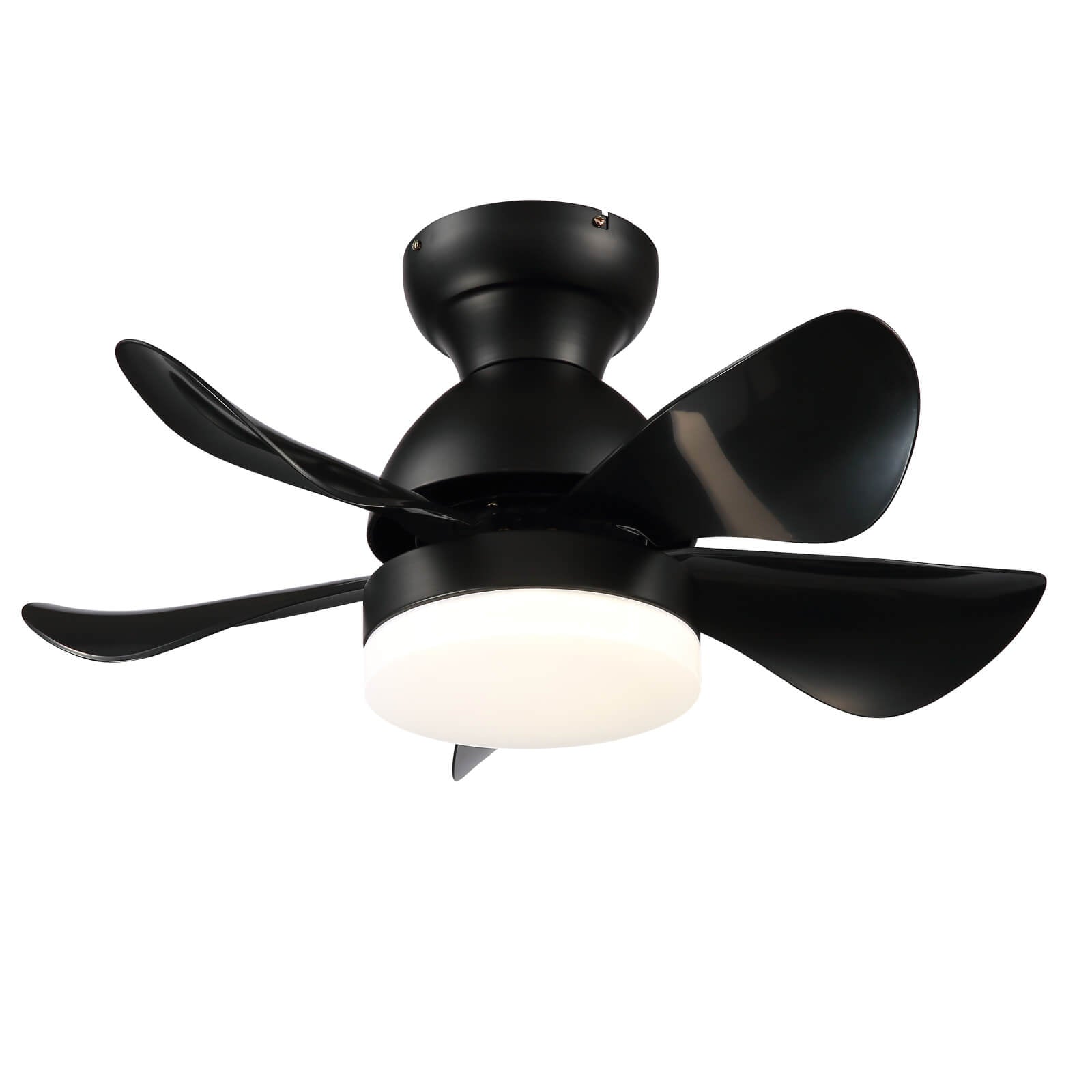 MOOONI-Hugger-Ceiling-Fan-With-Light-LED Strip-Matte-Black-Lampshade-Black-Wood-Blades