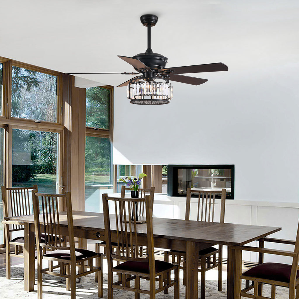 MOOONI-Ceiling-Fan-Light-Matte-Black-Industrial-Vertical-Crystal-Strips-Fandelier-50“-Dining-Room