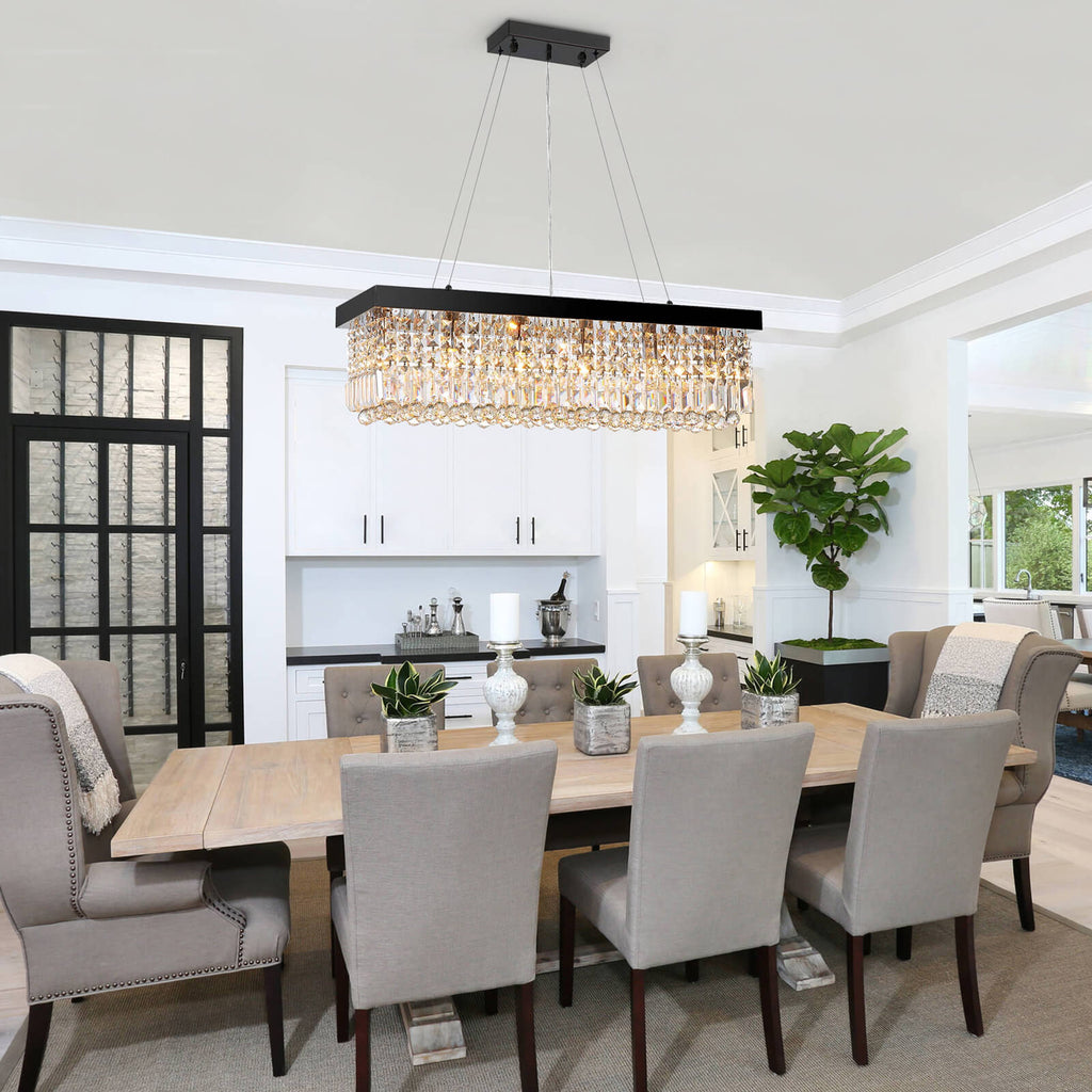 Modern Black Rectangle Crystal Chandelier