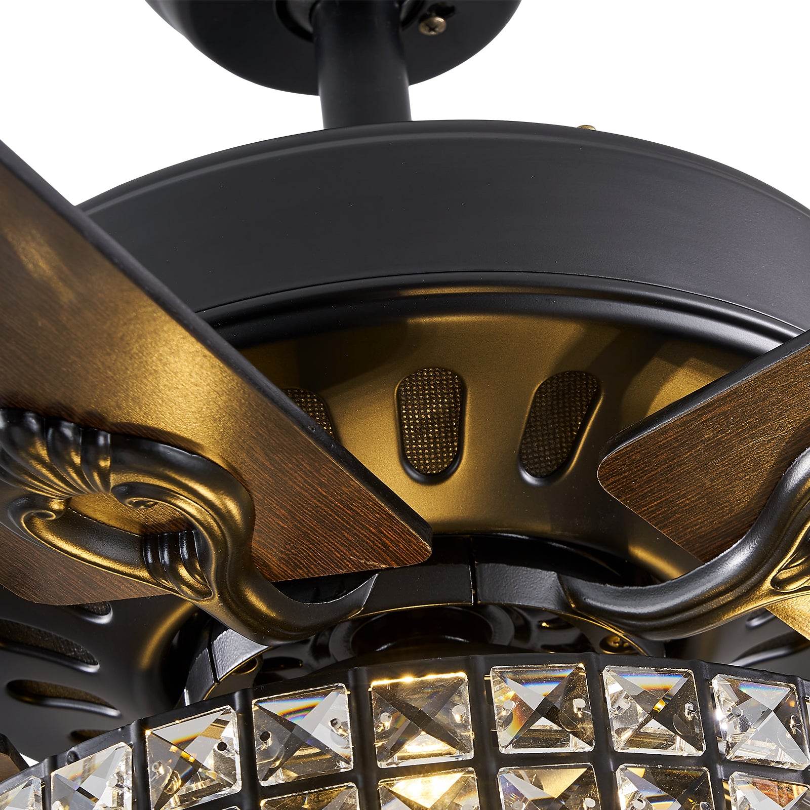 MOOONI-Ceiling-Fan-Light-Matte-Black-Industrial-Four Layer-Crystal-Fandelier-50“-Lampshade