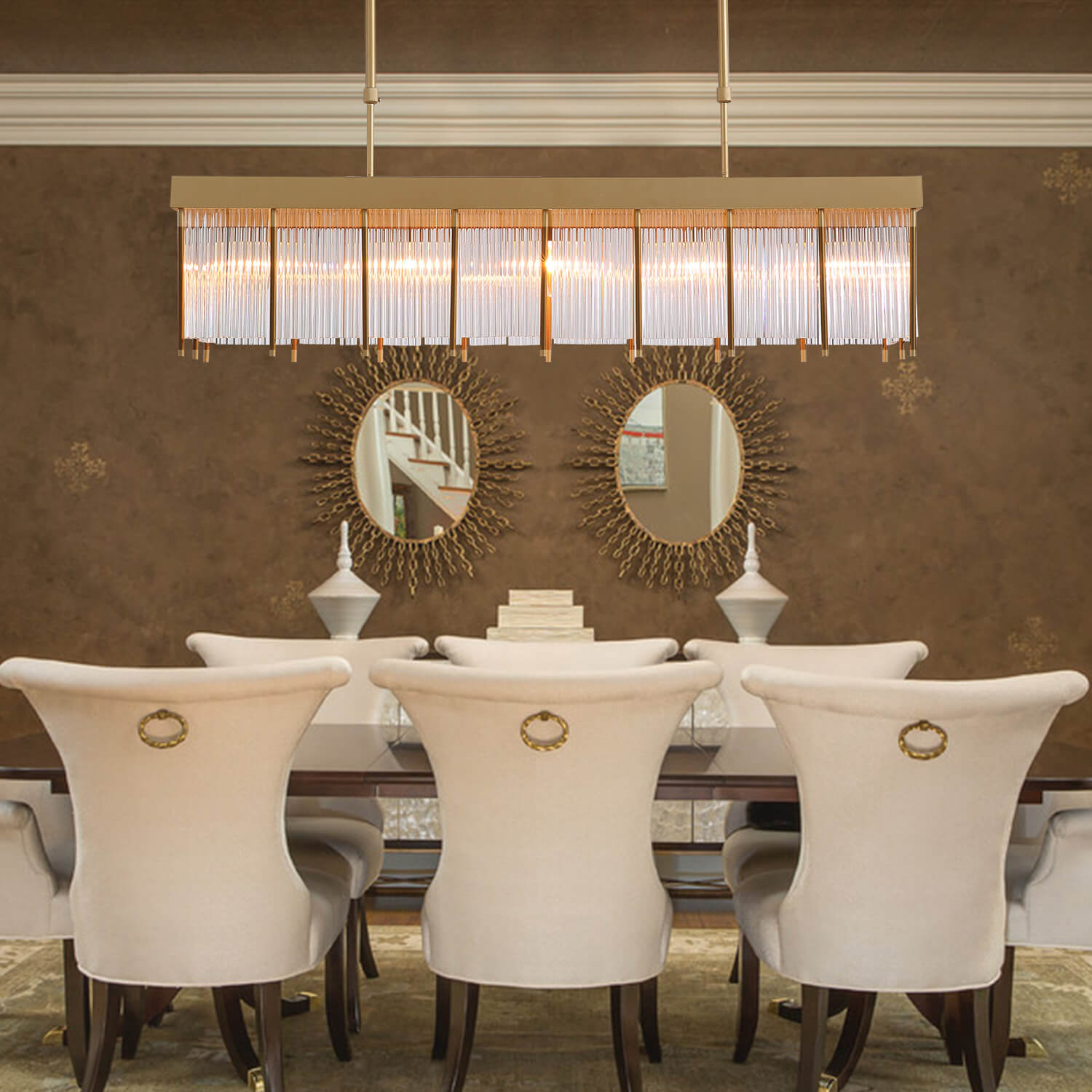 Rectangular Gold Frame Chandelier For Kitchen