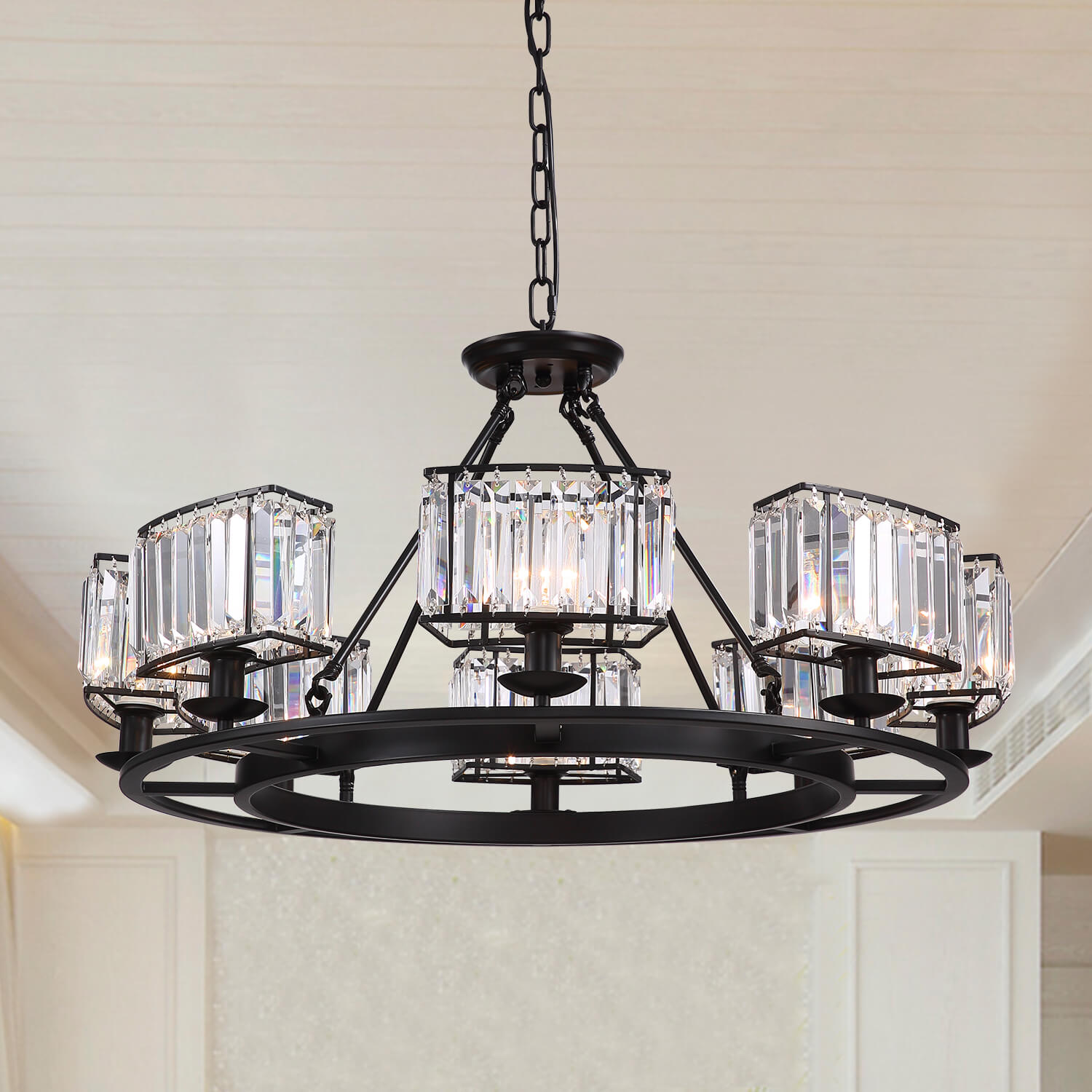 MOOONI-Vintage-Round-Matte-Black-Crystal-Chandelier