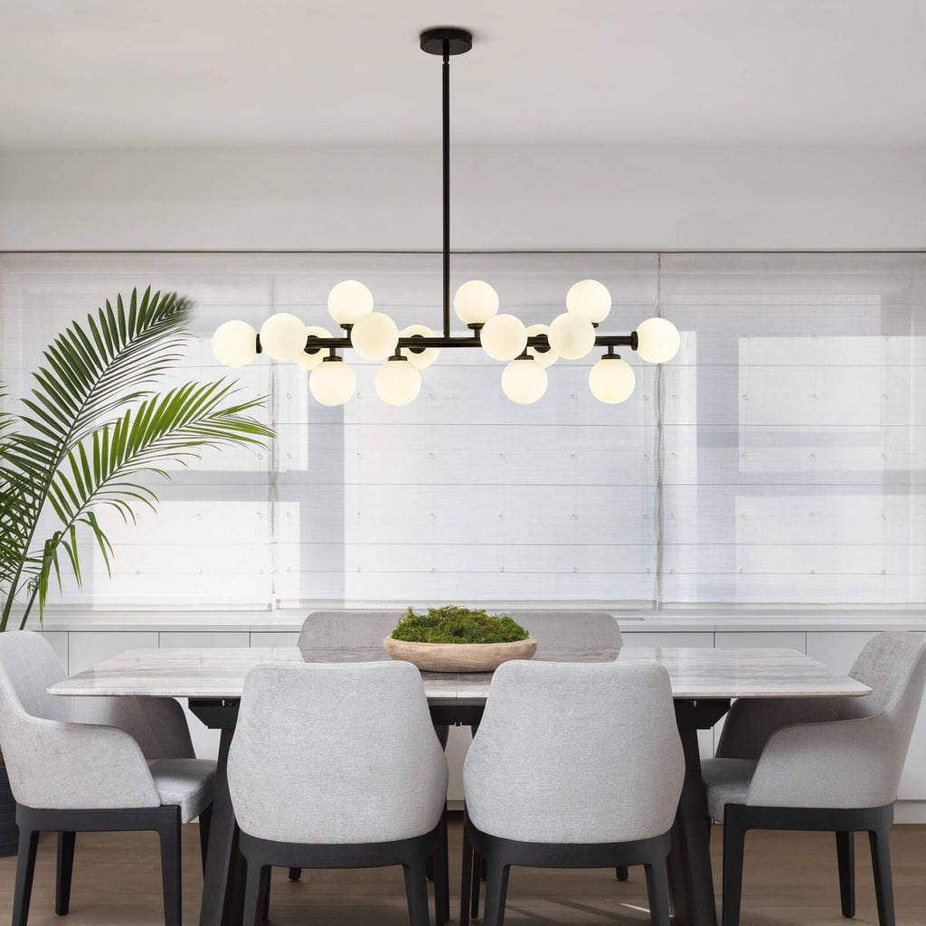 Mid-Century Glass Globe Black Stents Hanging Light