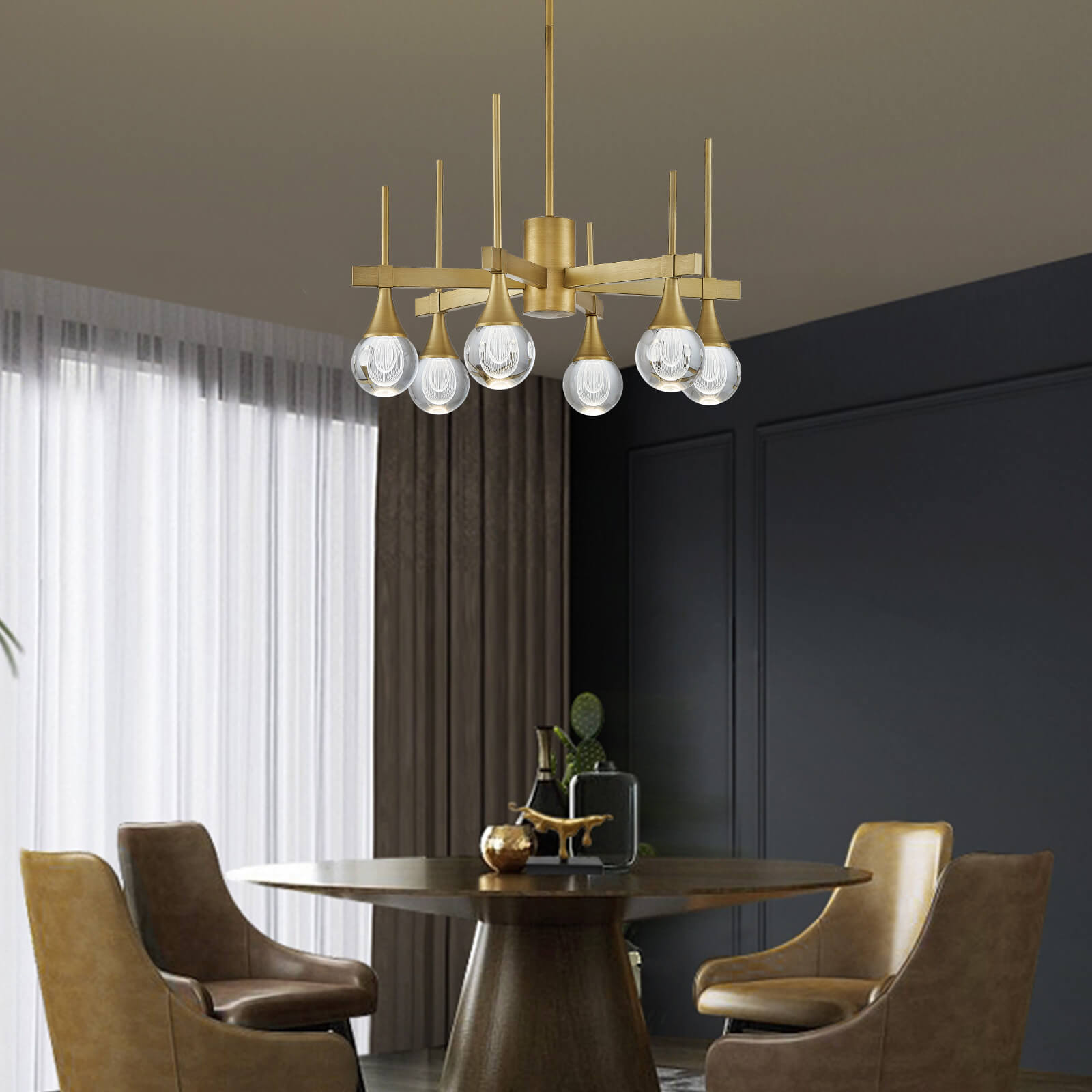 Sputnik 6 Lights Drop-shaped Globe Crystal Pandent Light