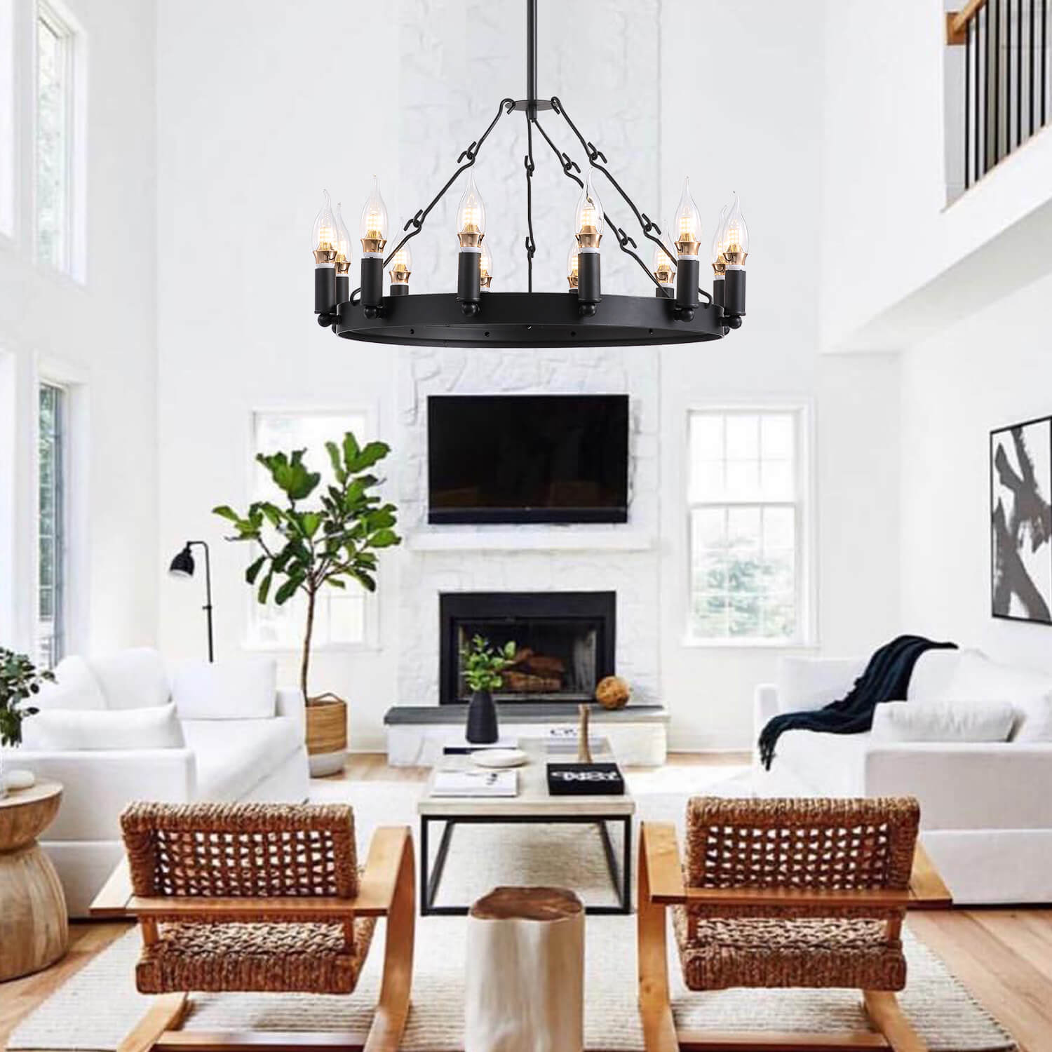 Round Candle Black Iron Chandelier